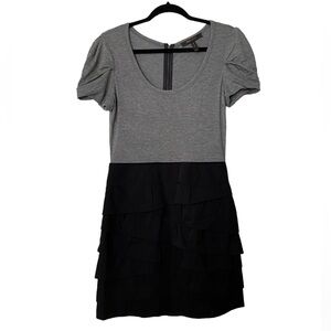 BCBGMaxAzria Dress Ruffle Skirt Office Work Classic Neutral Layer, Size 8